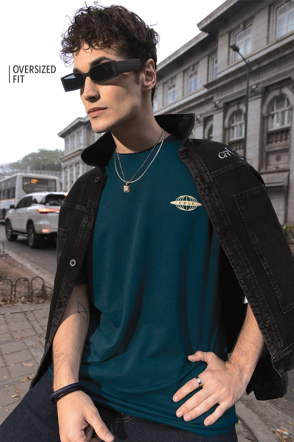 Quad Ripped Over Sized Crew In Teal