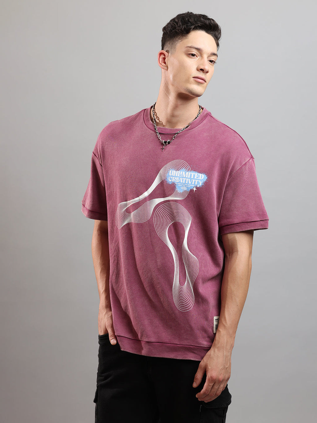 Ribbed Edge Hybrid Tee Over Sized Crew In Astro Dust
