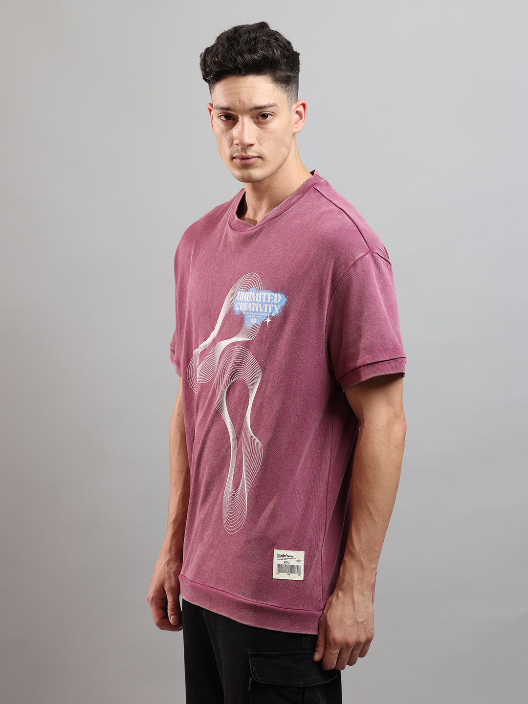 Ribbed Edge Hybrid Tee Over Sized Crew In Astro Dust