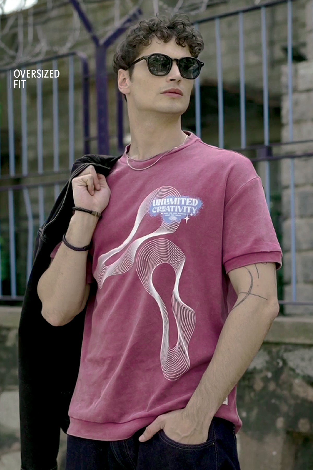 Ribbed Edge Hybrid Tee Over Sized Crew In Astro Dust