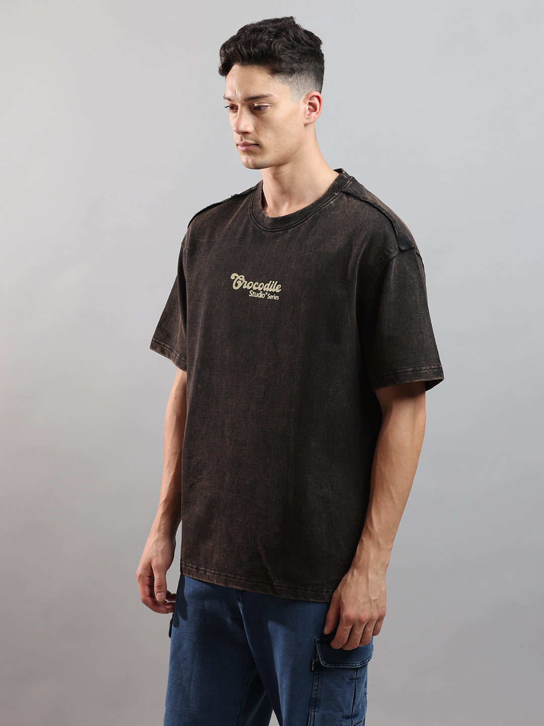 Acid Washed Over Sized Crew In Jet Black