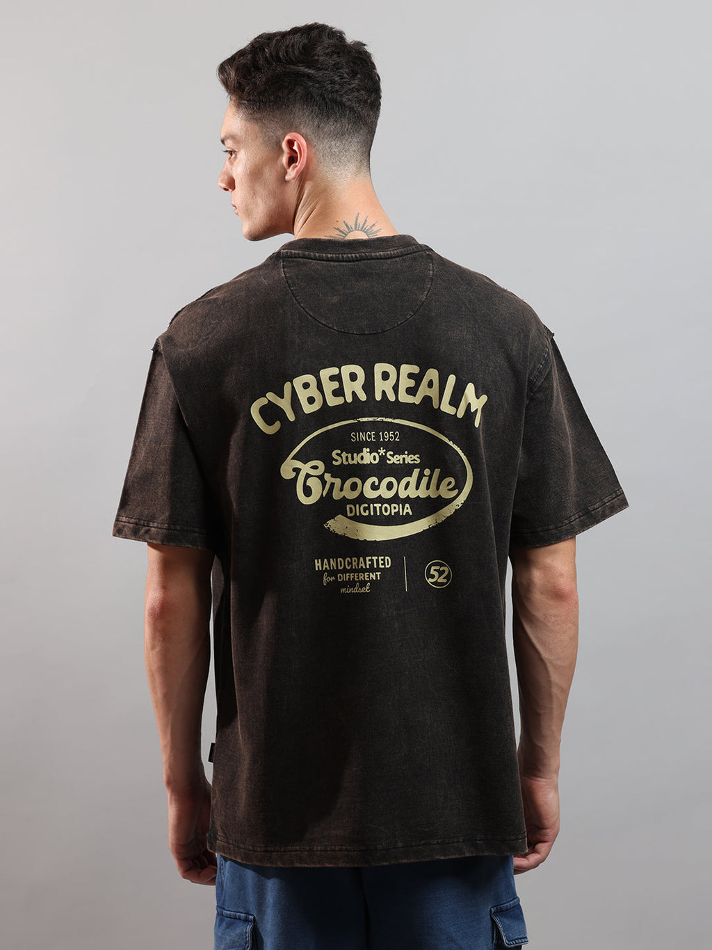 Acid Washed Over Sized Crew In Jet Black