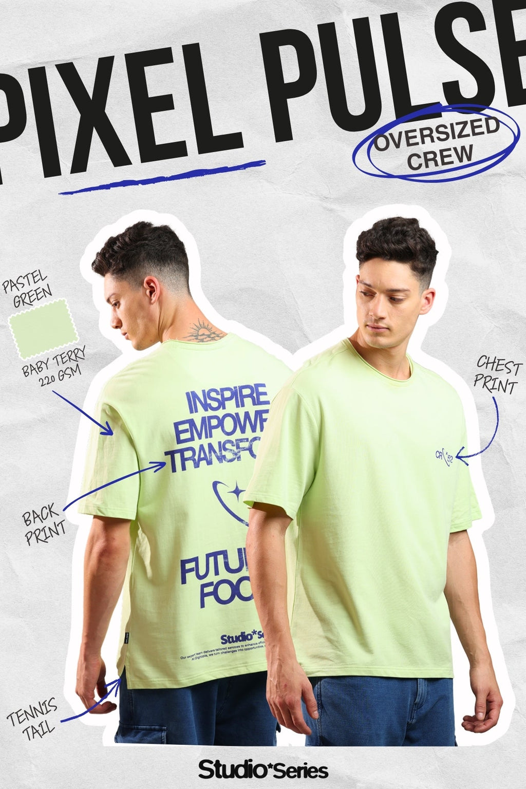 Extended Tall Over Sized Crew In Pastel Green