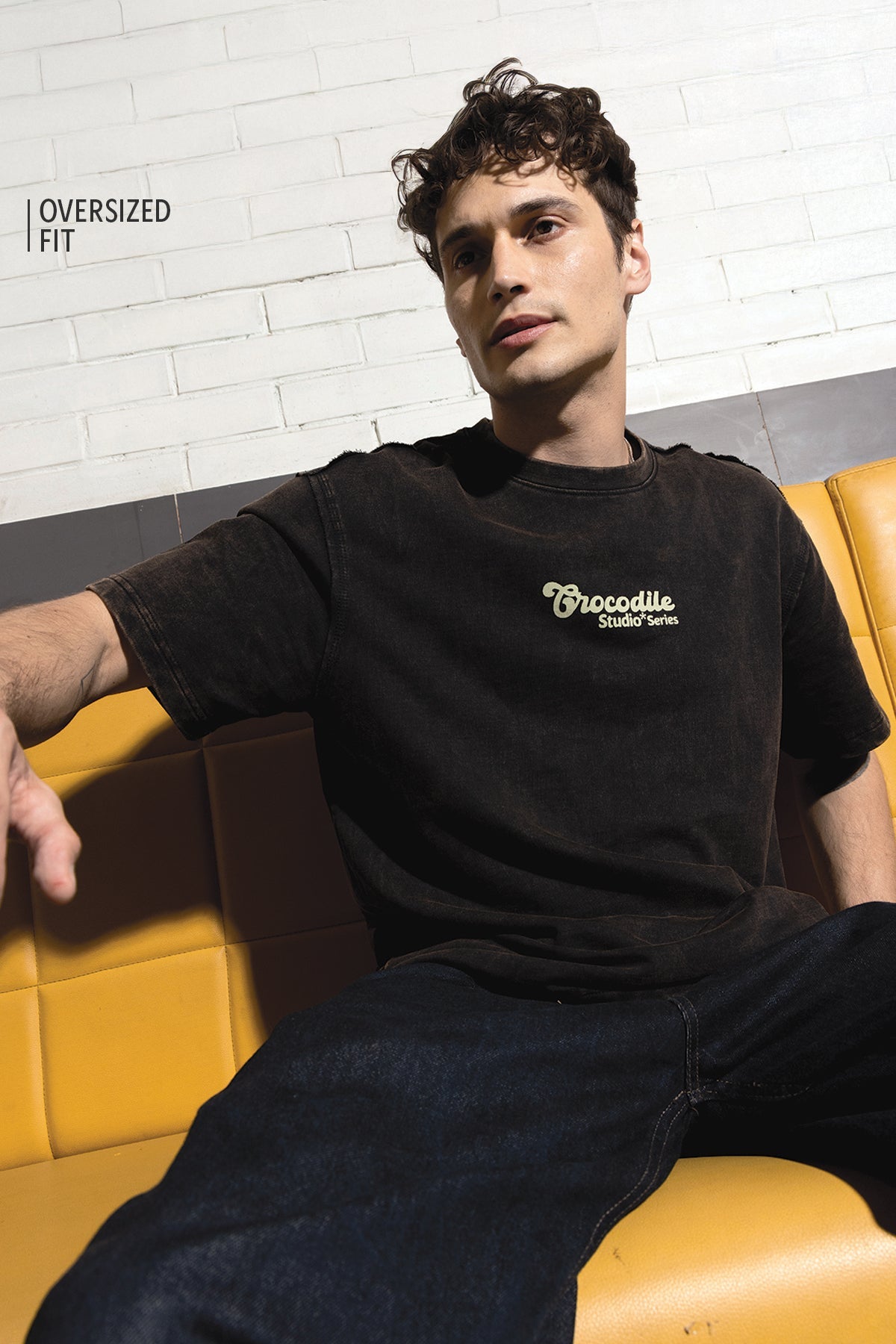 Acid Washed Over Sized Crew In Jet Black