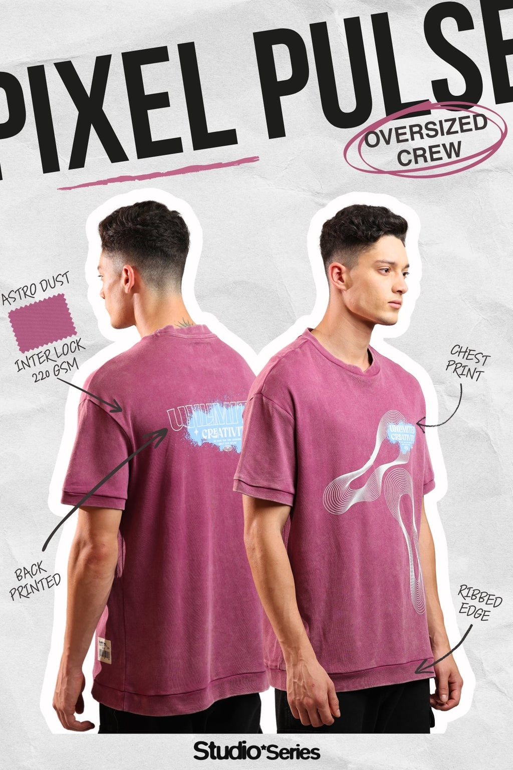 Ribbed Edge Hybrid Tee Over Sized Crew In Astro Dust