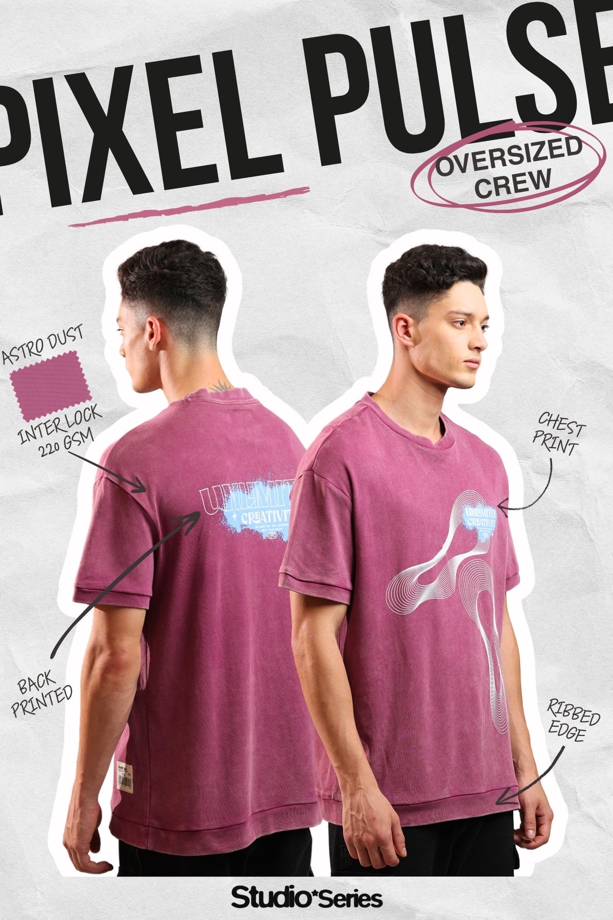 Ribbed Edge Hybrid Tee Over Sized Crew In Astro Dust