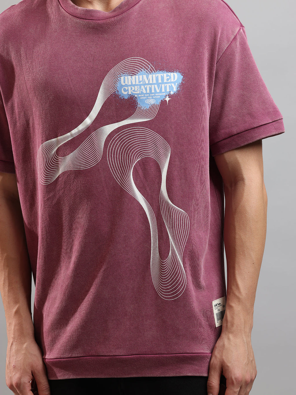 Ribbed Edge Hybrid Tee Over Sized Crew In Astro Dust