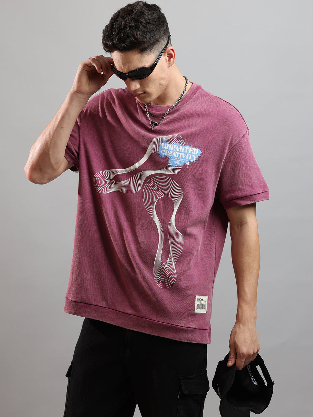 Ribbed Edge Hybrid Tee Over Sized Crew In Astro Dust