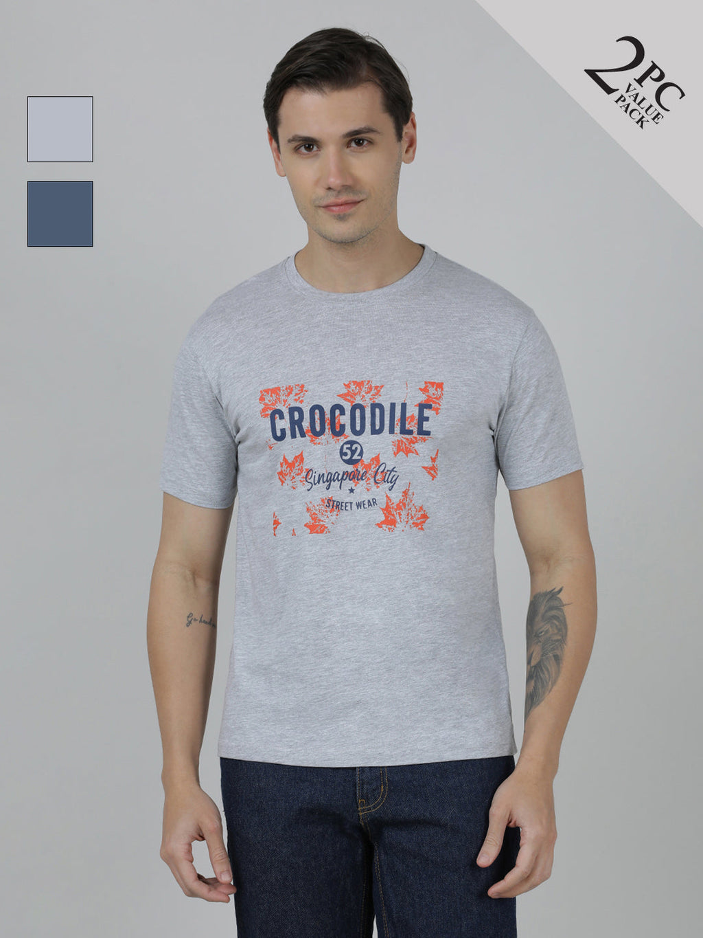 Pack Of 2 Typography Printed Cotton Slim Fit T-shirts