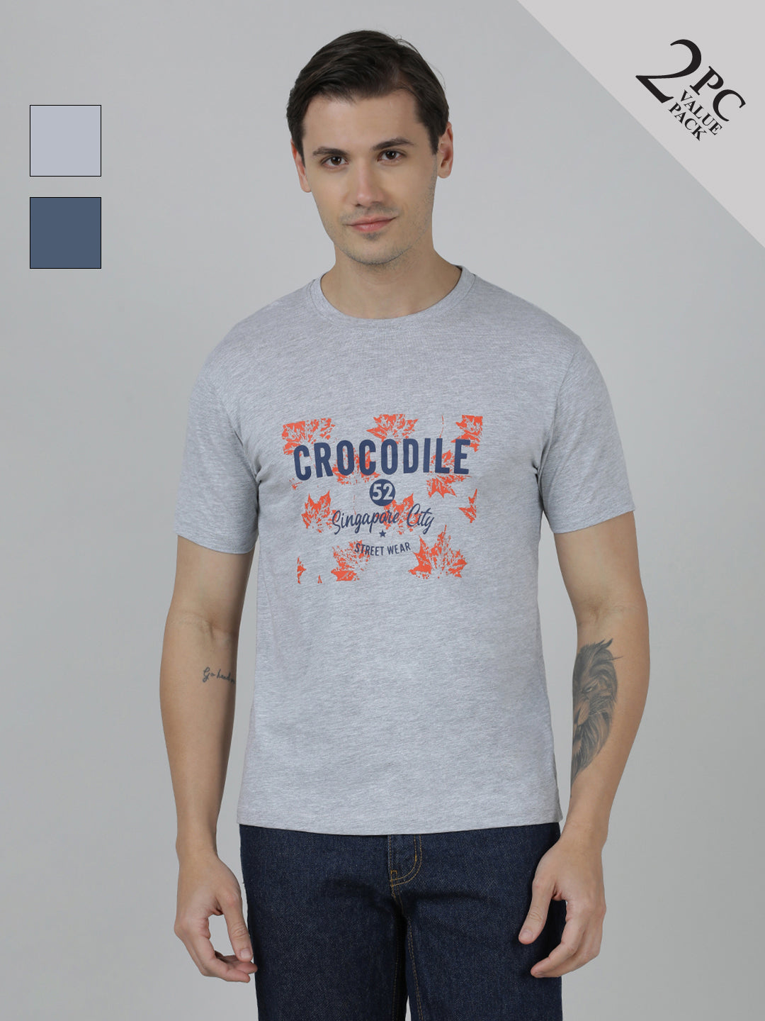 Pack Of 2 Typography Printed Cotton Slim Fit T-shirts