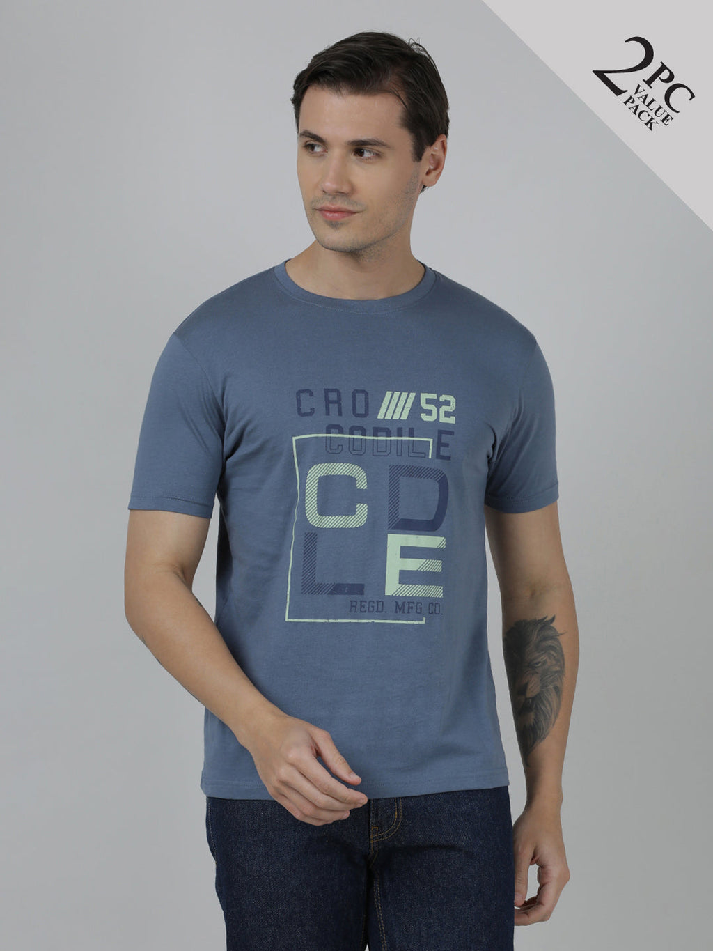 Pack Of 2 Typography Printed Cotton Slim Fit T-shirts