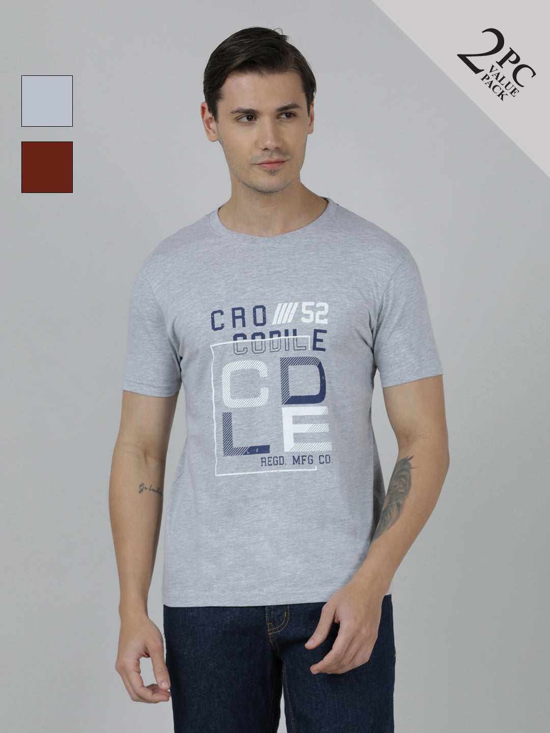 Typography Printed Slim Fit Cotton T-shirts Pack Of 2