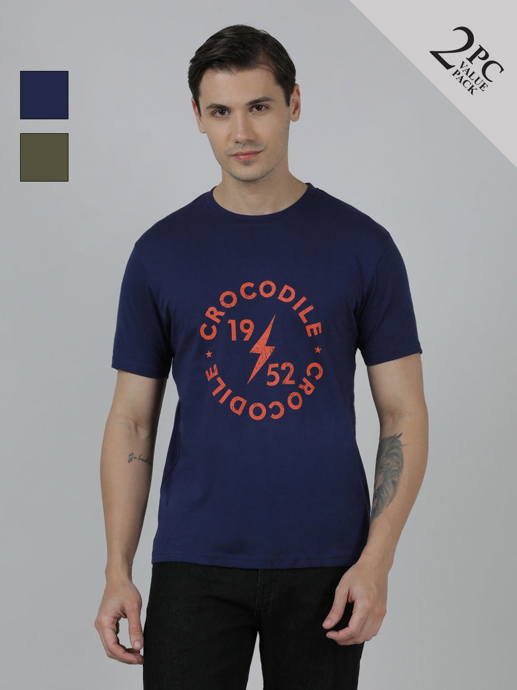 Typography Printed Pack Of 2 Cotton Slim Fit T-shirts