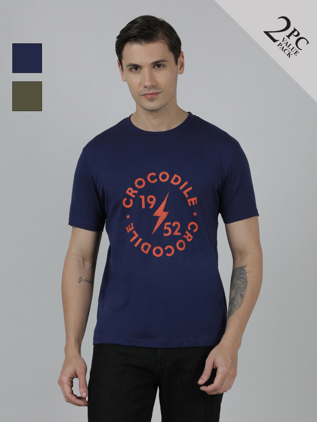 Typography Printed Pack Of 2 Cotton Slim Fit T-shirts