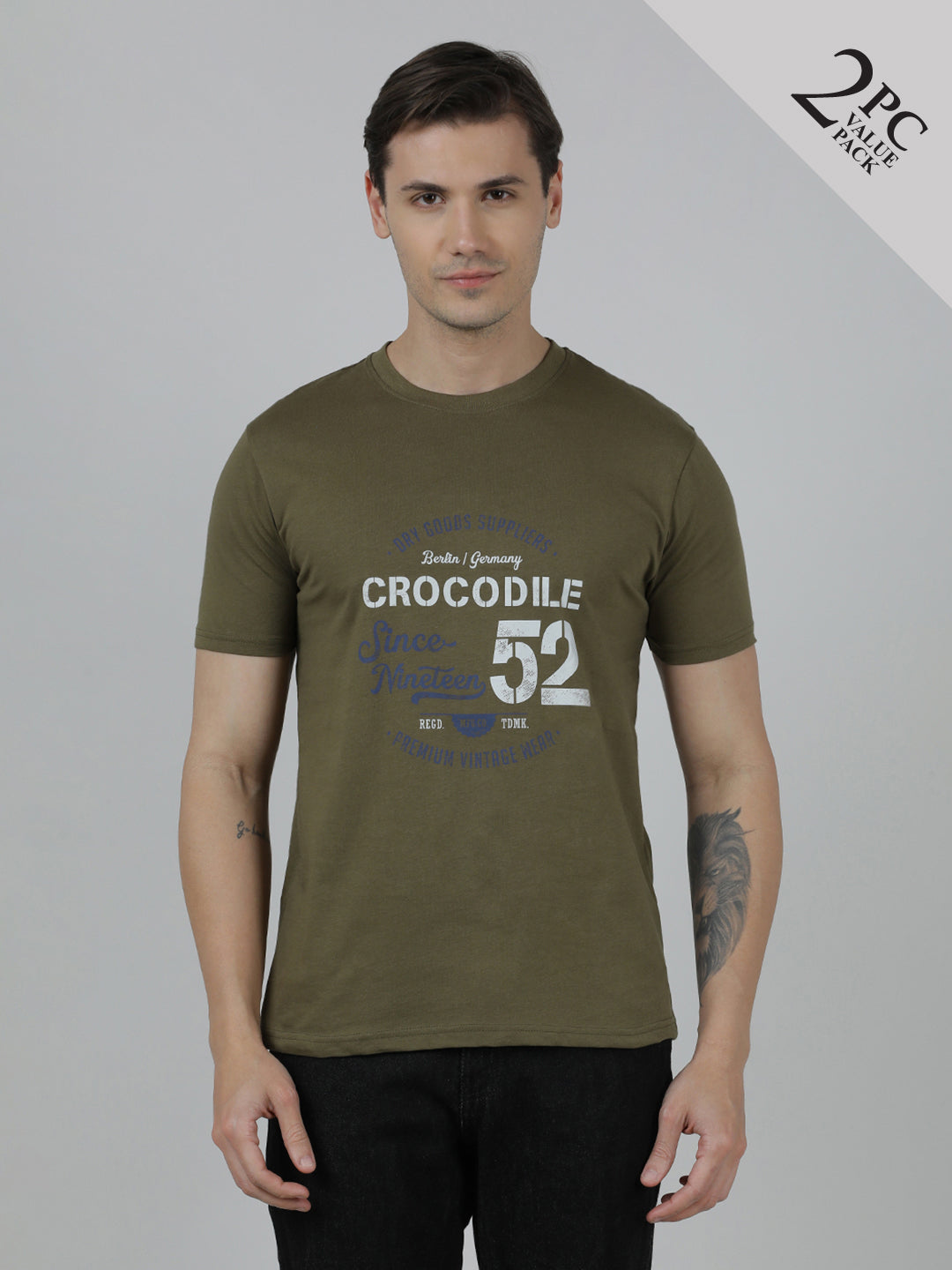 Typography Printed Pack Of 2 Cotton Slim Fit T-shirts