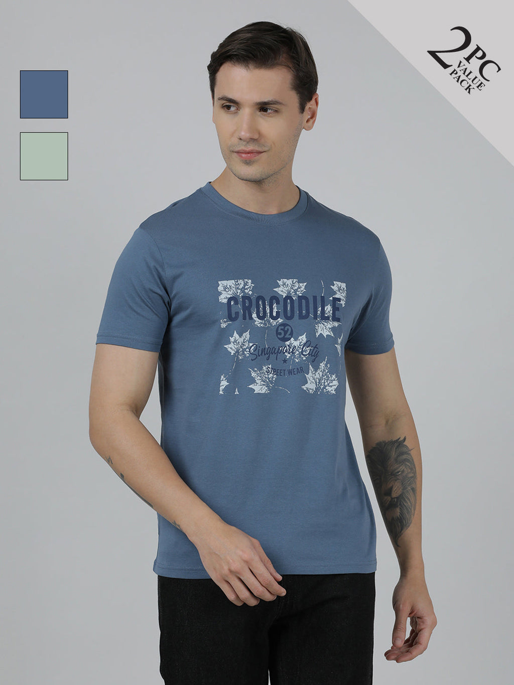 Typography Printed Cotton Slim Fit T-shirts Pack Of 2