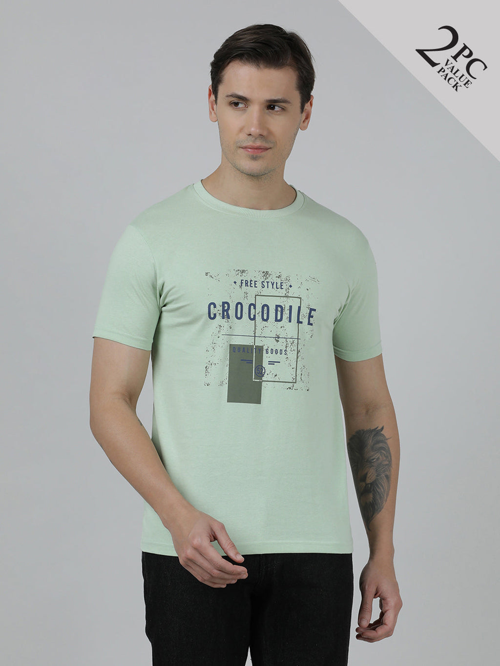 Typography Printed Cotton Slim Fit T-shirts Pack Of 2