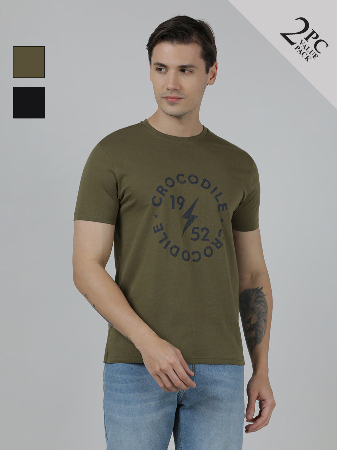 Typography Printed Pack Of 2 Slim Fit Cotton T-shirts